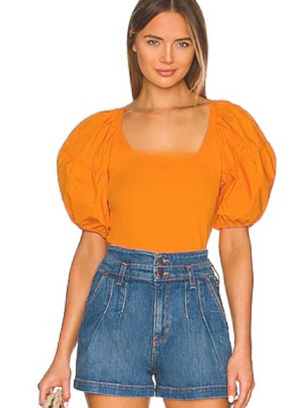 NWT ZARA Orange Puff-Sleeve Square Neck Crop Top - Size M